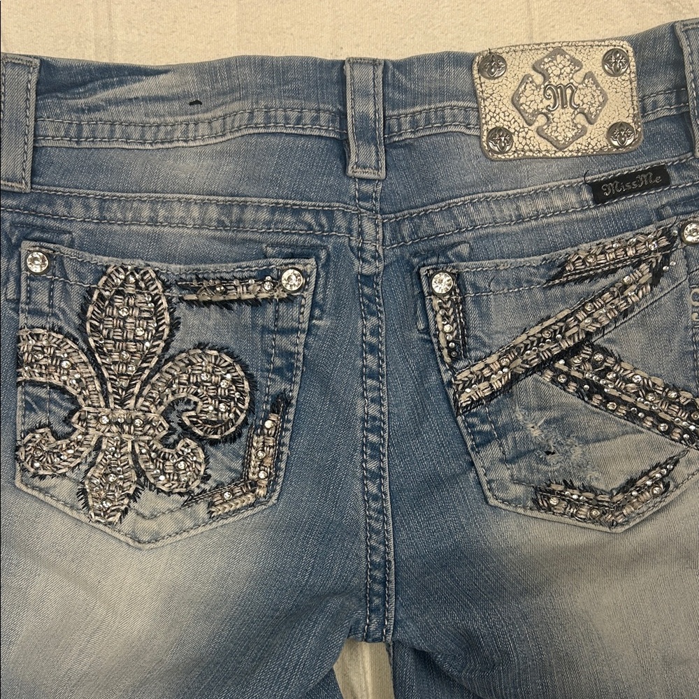 Miss Me Blue Jean Shorts with Silver Embellishments - Picture 2 of 7